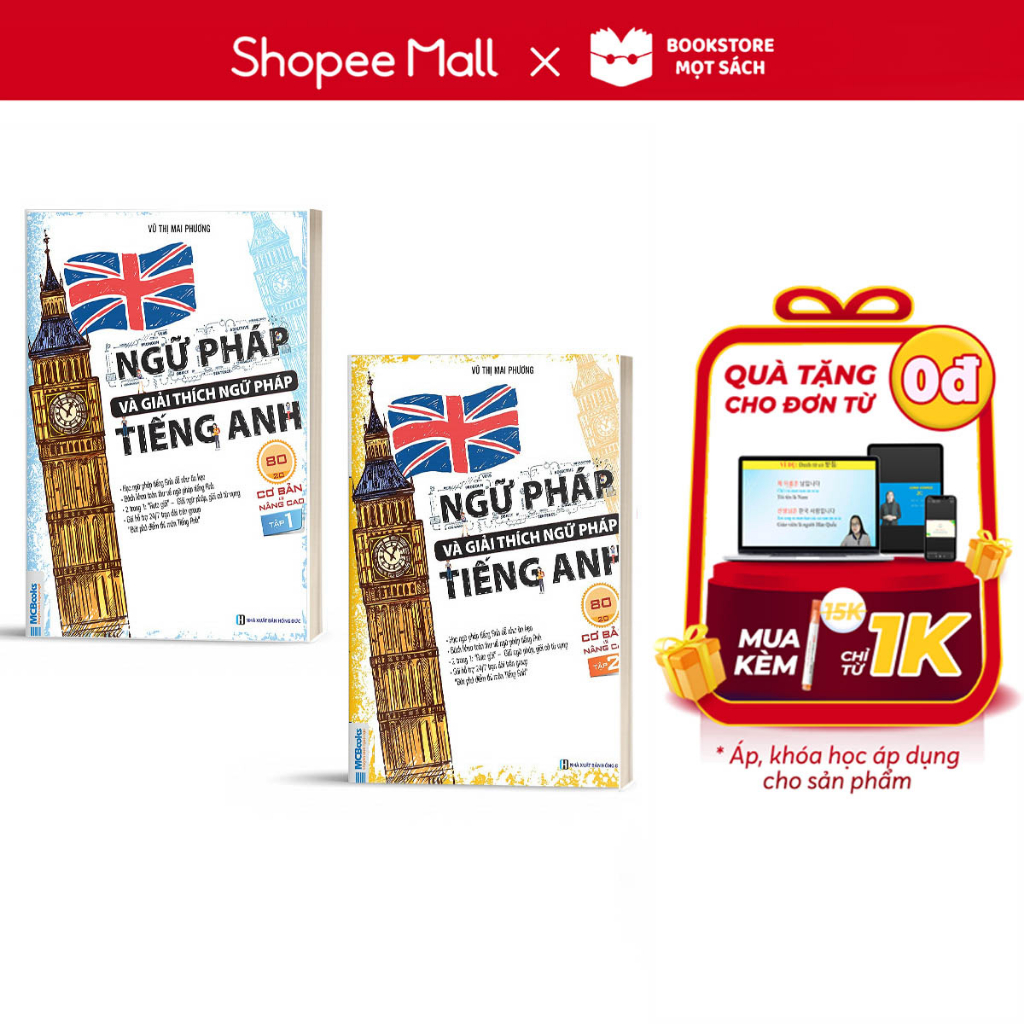 Sách - Combo Ngữ Pháp Và Giải Thích Ngữ Pháp Tiếng Anh Cơ Bản Và Nâng Cao 80/20 (Tập 1 + Tập 2)
