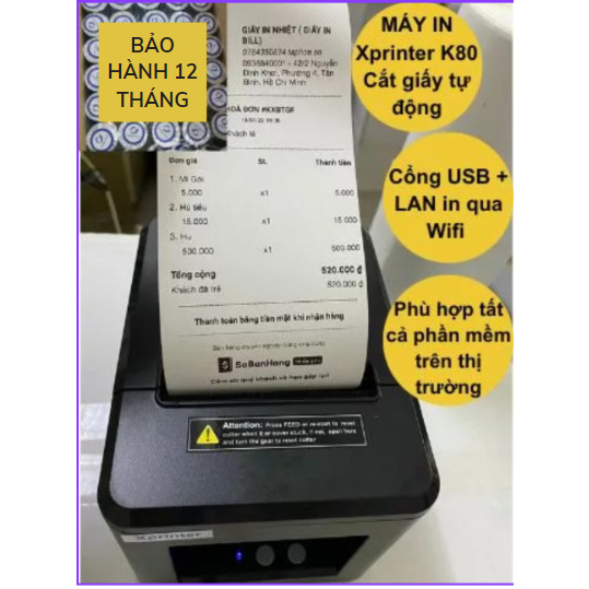 Máy in hóa đơn Xprinter In Điện Thoại k80 - Máy in nhiệt T80L Mạng Lan + USB in cả máy tính/ laptop chính hãng