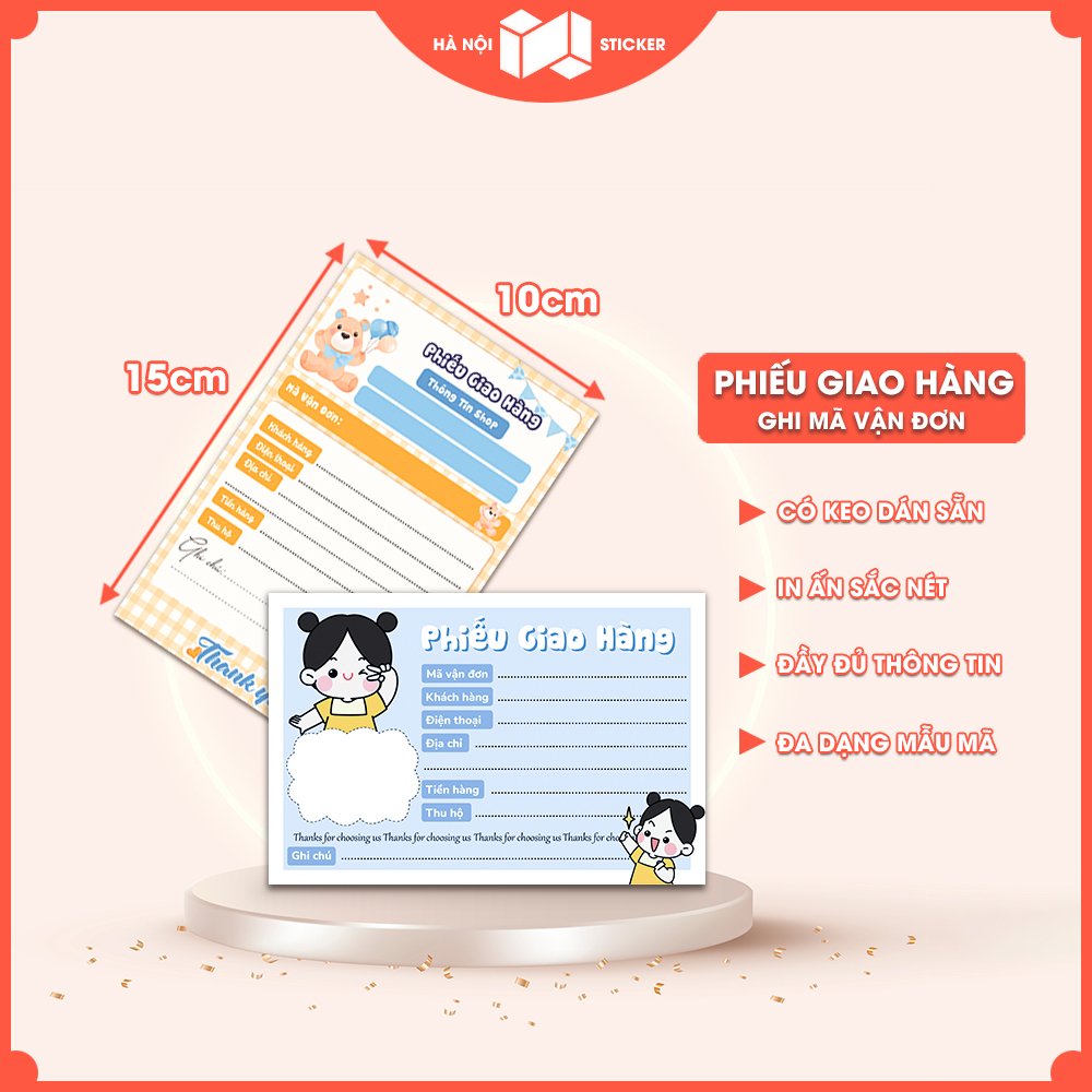 SET 100 Tem Decal Ghi Mã Vận Đơn, Phiếu Giao Hàng, Size 10x15cm, Có Keo Dán Sẵn, Không Cán Màng, Nhiều Mẫu Đẹp Giá Rẻ