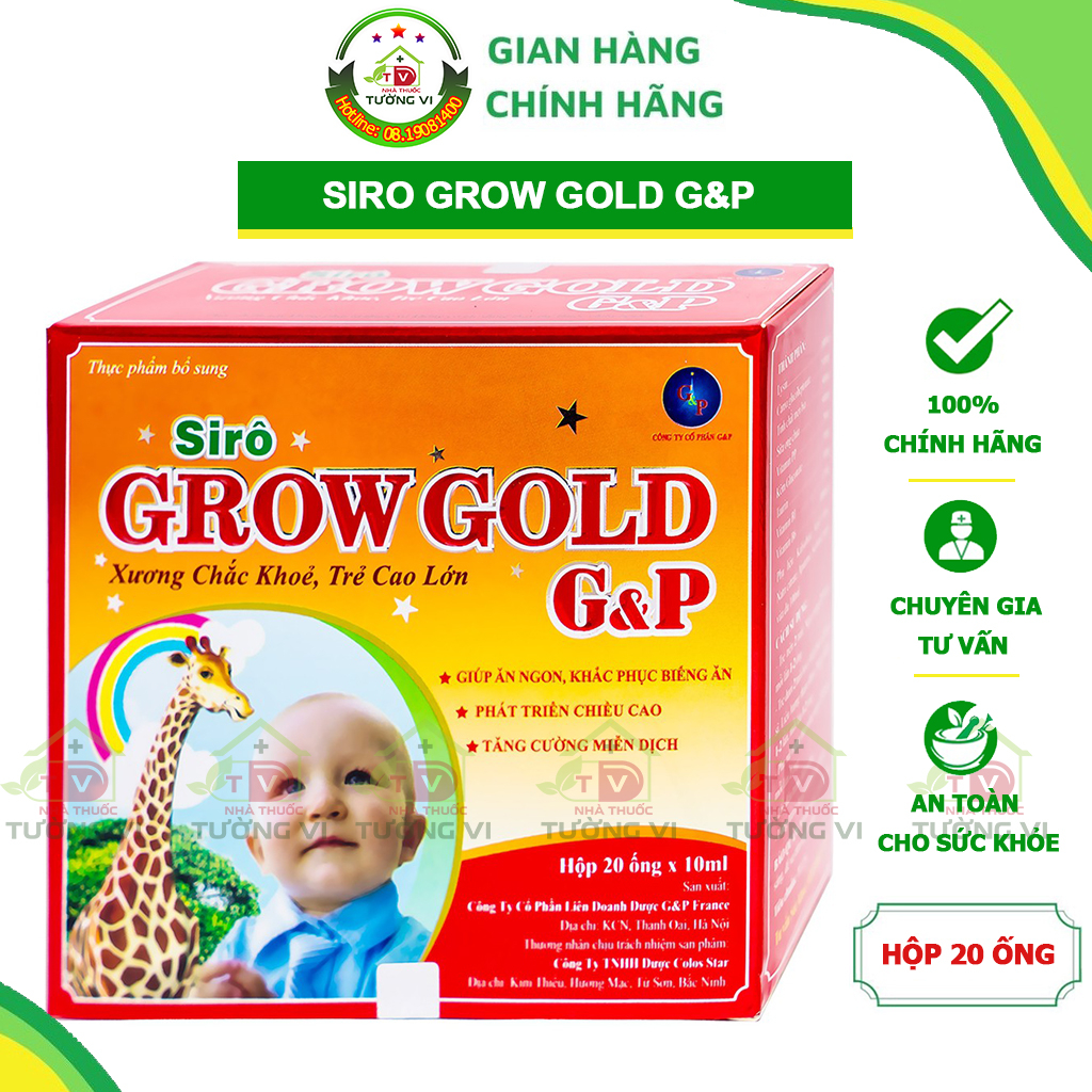 Siro Grow Gold G&P - Giúp bé ăn ngon miệng, phát triển chiều cao, tăng hấp thu, hỗ trợ tiêu hóa - Canxi Gold New GP