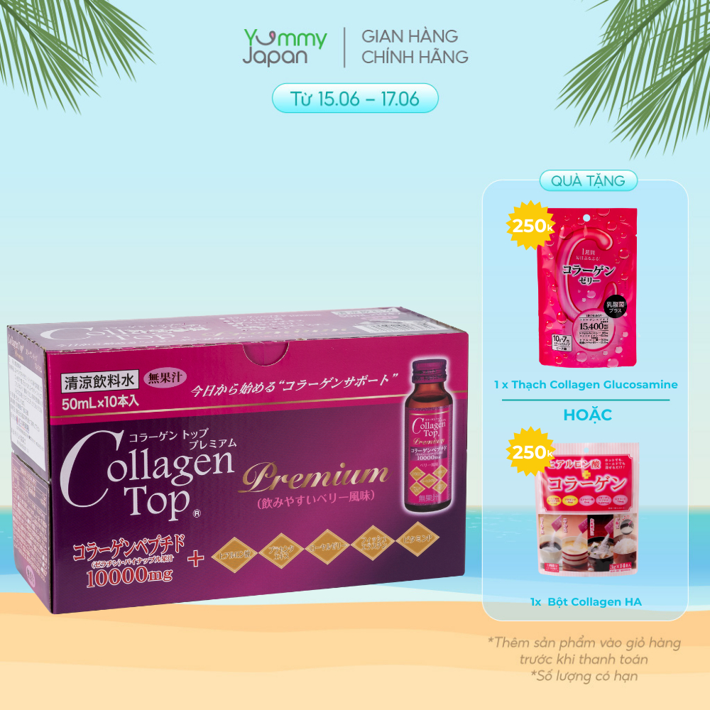 Nước Uống Collagen Top 10000mg SHINNIPPAI Nhật Bản Giúp Da Căng Mịn, Chống Lão Hóa Hộp 10 Chai 50ml