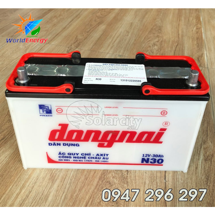 Ắc quy Đồng Nai nước 12V - 30Ah  bình mới không kèm axit