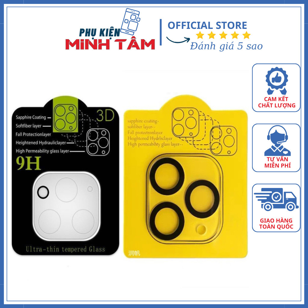 Cường Lực Camera Iphone Dán Trong Suốt Hd 3D Đế Vàng, Chống Phản Chiếu Cam Khi Chụp Ảnh Ban Đêm - Phukienminhtam0902