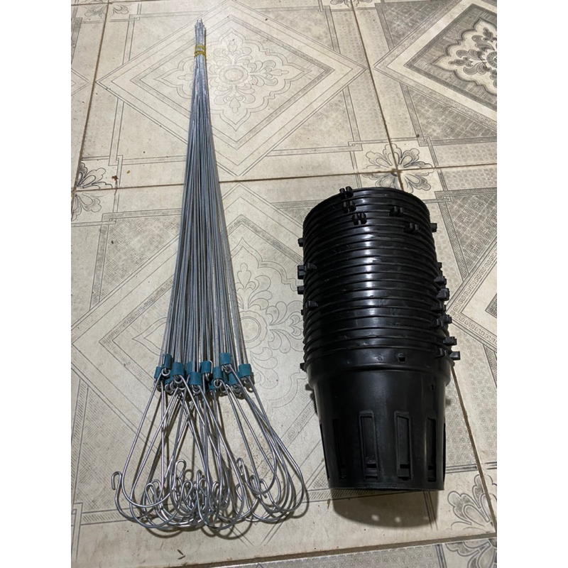 Combo 20 móc sắt treo 7 tấc  +  20 Chậu nhựa trồng lan fi14