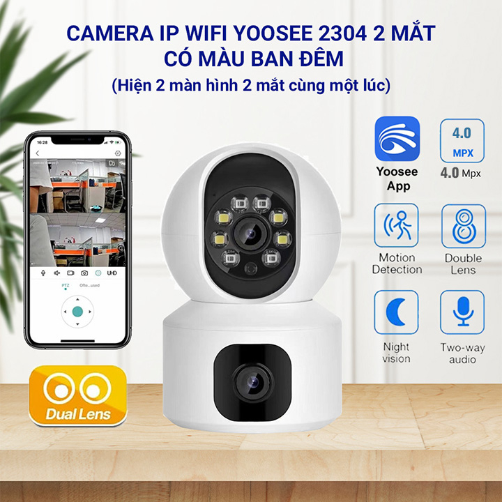 Camera WIFI Yoosee 2 mắt 5.0MP | 1 mắt 3.0MP trong nhà, Quay đêm có màu, Siêu nét Góc Rộng, Đàm thoại, Xoay 355°