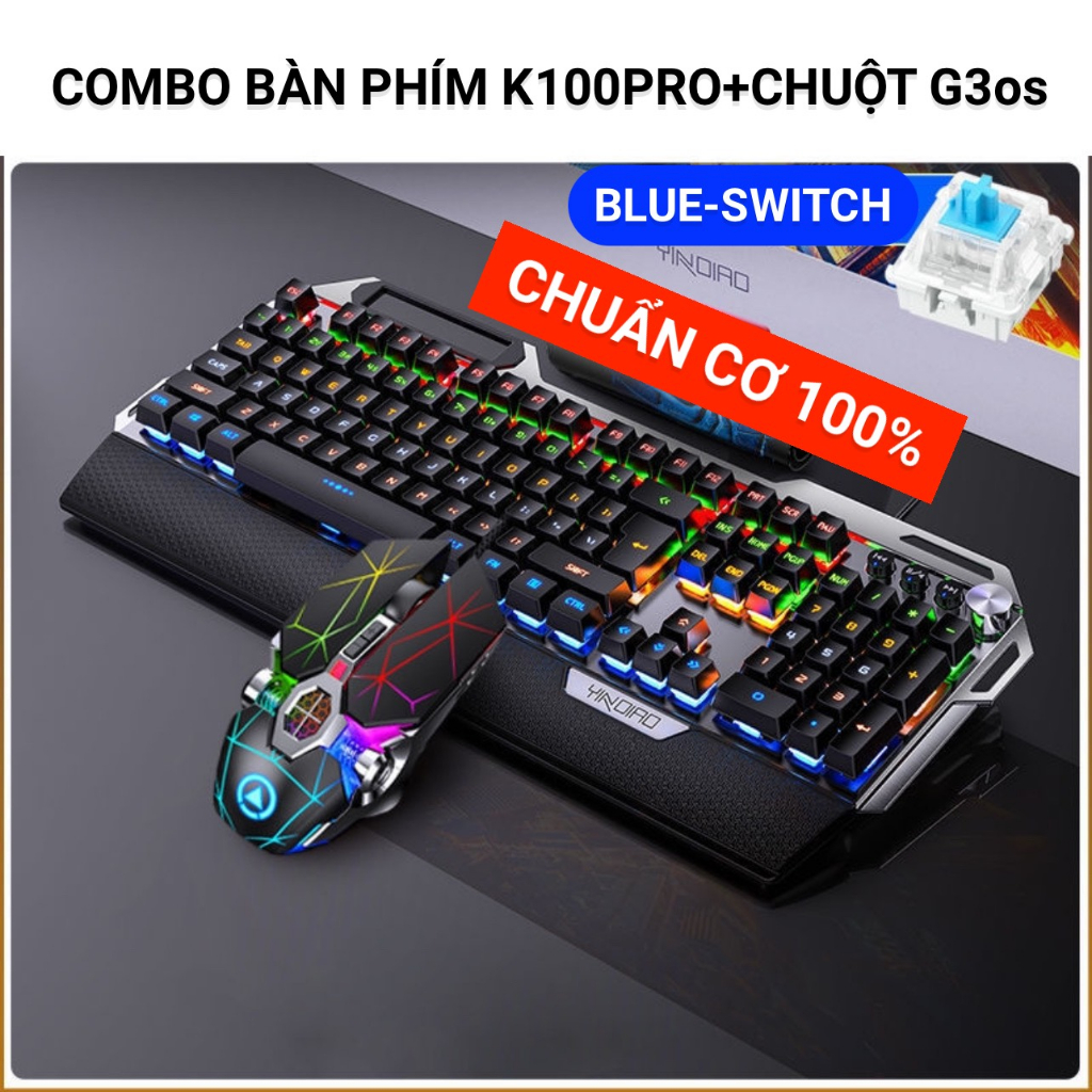 Combo Bàn Phím Cơ Chuột Có Dây YINOIAO K100+G3os - LED 13 Hiệu Ứng Xuyên Chữ - Blue Switch - Dùng Cho Máy Tính Laptop