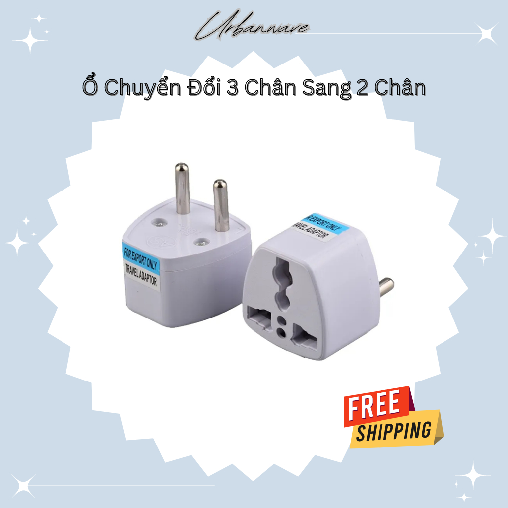 Ổ cắm chuyển đổi 3 chân sang 2 chân nguồn 220V - Chất liệu nhựa ABS an toàn - Urbanwave
