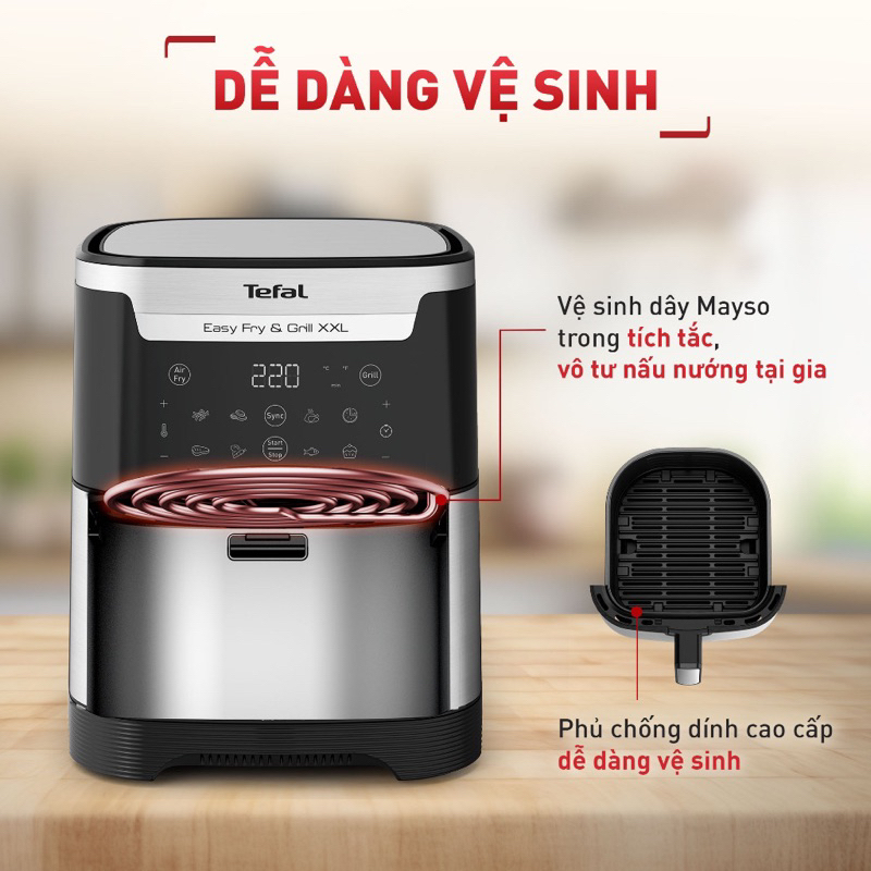 Nồi chiên không dầu Tefal 2in1 Easy Fry & Grill 6.5L EY801D15