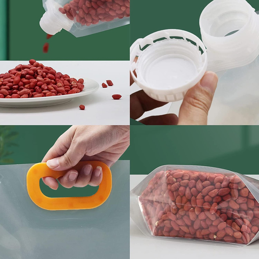 Túi đựng Thực phẩm có tay cầm Nắp chống ẩm Đựng gạo, hạt, nước tiện lợi.