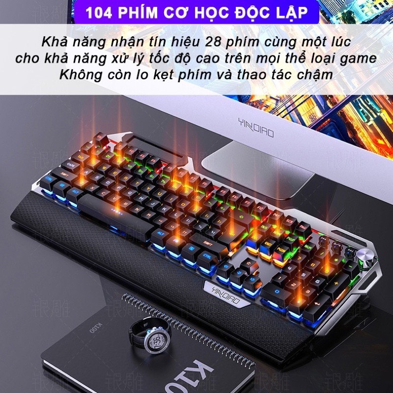 COMBO Bàn Phím Chuột Cơ K100Pro+G15 - LED 13 Hiệu Ứng Xuyên Chữ - Blue Switch - Dùng Cho Máy Tính Laptop - Trắng Đen Đỏ