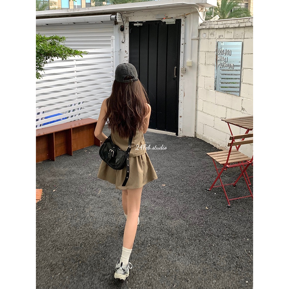 Set áo cúp ngực nhún eo kèm chân váy phong cách ulzzang Hàn Quốc