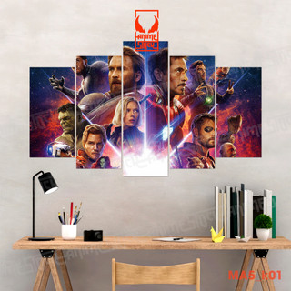 Tranh nhựa Marvel, tranh Marvel ghép 5 tấm dán tường canvas kim tuyến. Tranh decor phòng ngủ phòng game của bạn.