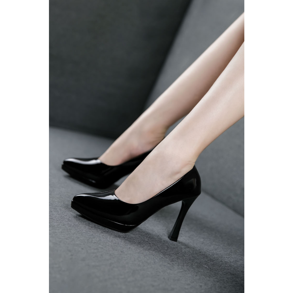 Giày cao gót 9cm ELLA da bóng, gót vuông thanh lịch trẻ trung -