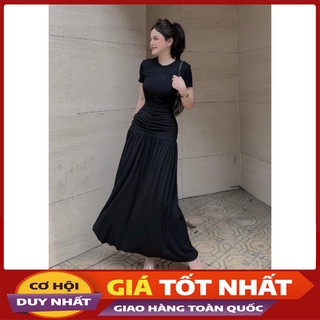 Váy Zip Dúm Thân Ngắn Tay Dáng Dài Hàng Quảng Châu V4065 - Violet