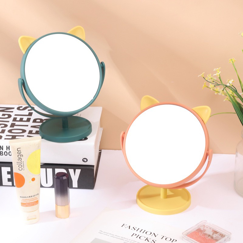 Gương Để Bàn Trang Điểm Gương Cầm Tay Tai Mèo Cute Phong Cách Hàn Quốc
