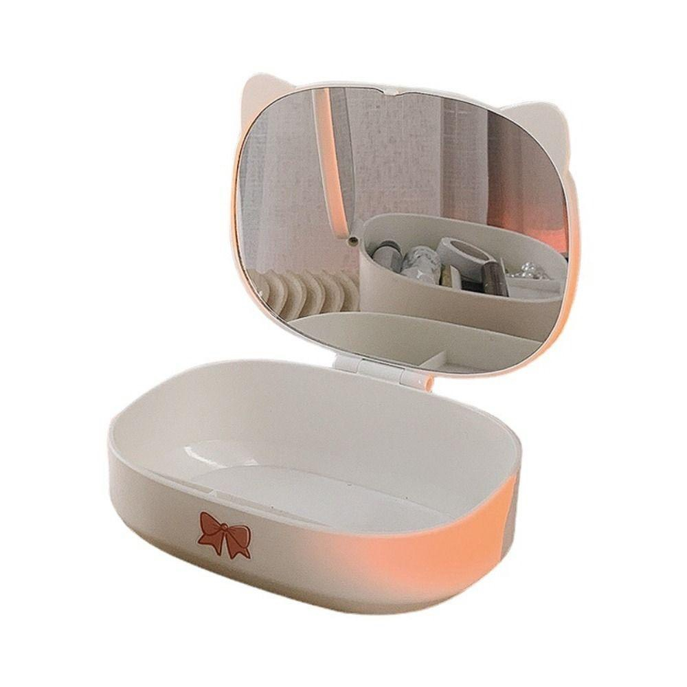 Hộp gương tai mèo - Hộp gương đựng mỹ phẩm trang điểm cute