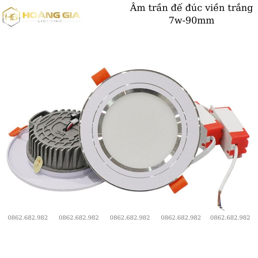 Đèn âm LED trần, Đèn âm trần đế đúc 7w, 3 chế độ sáng , đèn downlight phi 90 viền vàng/bạc