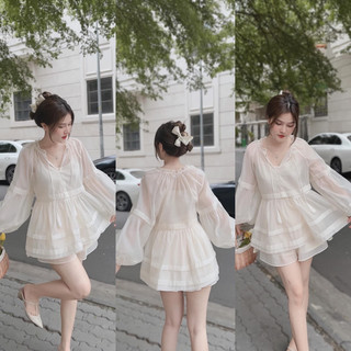 Set áo doll voan nude kèm áo 2s + short