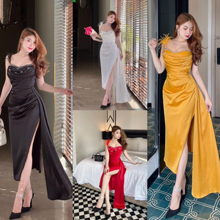 Đầm body đính lông vũ hai dây. Hàng TK