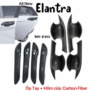  Ốp tay cửa ốp chén cửa xe hyundai Elantra 2023 2024 2025 Carbon dán Hõm cửa lưng gương chiếu hậu nắp bình xăng trang trí 