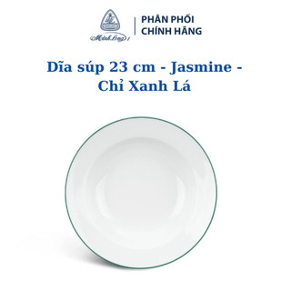 Dĩa súp sứ Minh Long 23 cm Jasmine Chỉ Xanh Lá cao cấp sử dụng trong gia đình hoặc làm quà tặng cho người thân, bạn bè