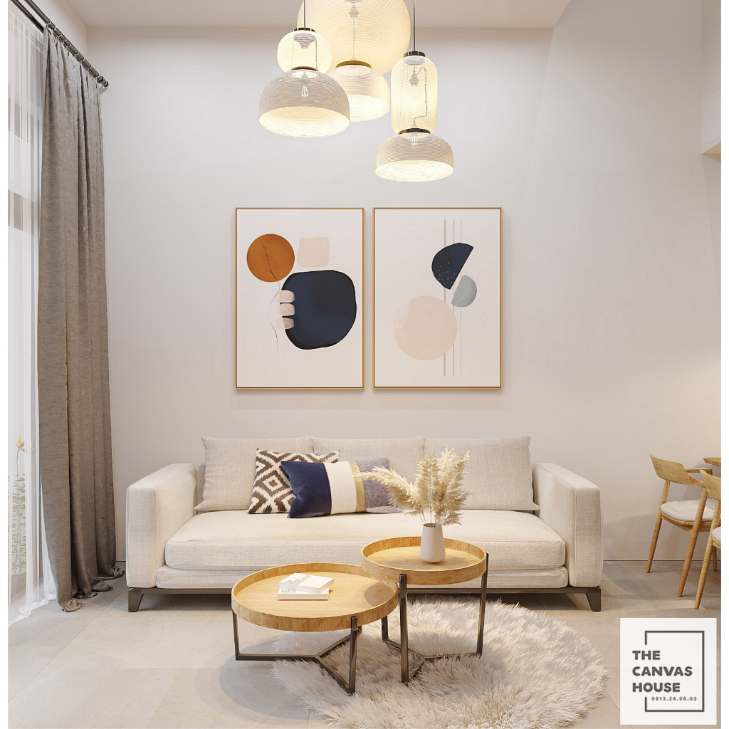 Bộ 2 Tranh in Canvas Họa Tiết Boho Trừu Tượng (Hình thật tại xưởng - Đã có khung, móc, đinh treo) - The Canvas House