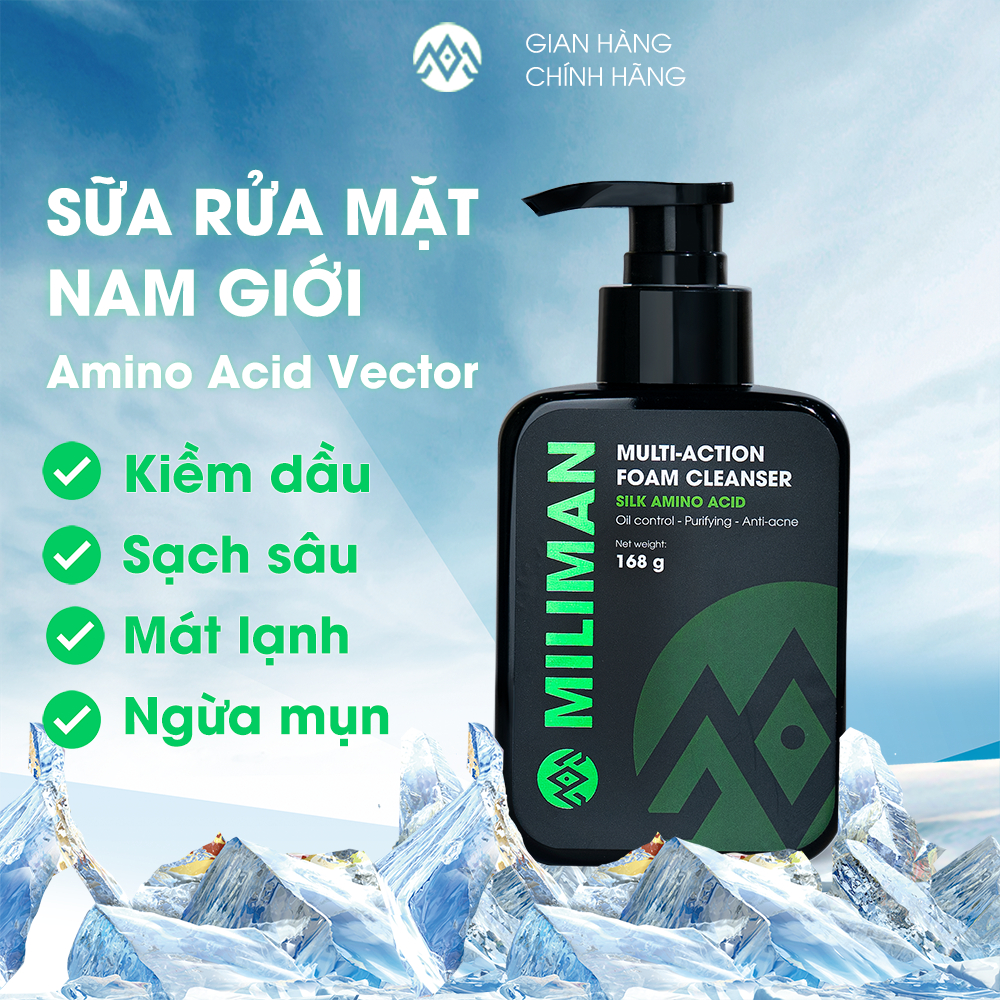 Sữa Rửa Mặt Nam Da Dầu Trắng Da Ngừa Mụn Thương Hiệu MILIMAN Multi – Action Foam Cleanser 168g