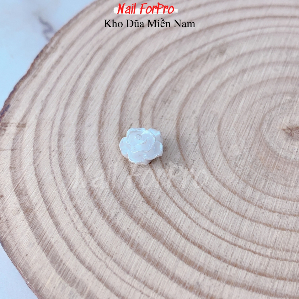 Túi 05 Charm Hoa Trà 3D Gắn Nail - Hòa Trà Trắng, Trong Ánh Cầu Vòng