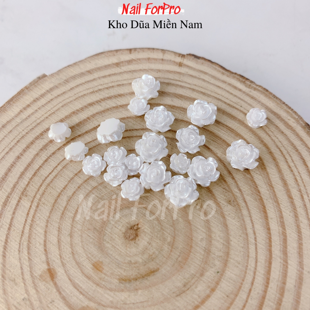 Túi 05 Charm Hoa Trà 3D Gắn Nail - Hòa Trà Trắng, Trong Ánh Cầu Vòng