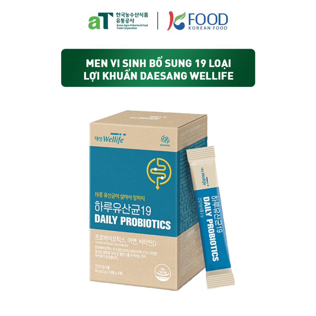 [Hộp 30 Gói] Men Vi Sinh Bổ Sung 19 Loại Lợi Khuẩn Daesang Wellife Daily Probiotics 60g - aT Mall & K Food