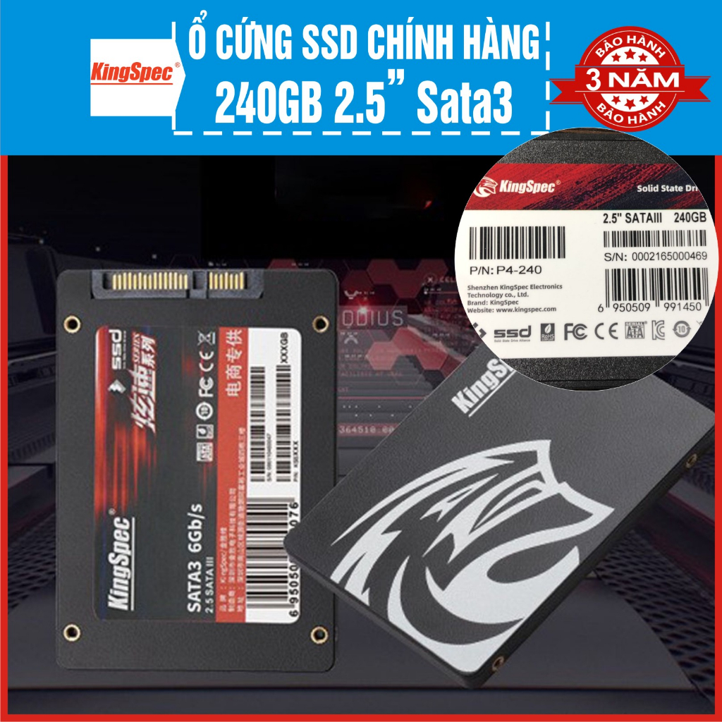  Ổ cứng SSD chính hãng Kingspec/ Glowy 120G|128GB|240G|256G|512GB - SATA3 - Bảo hành 3 năm