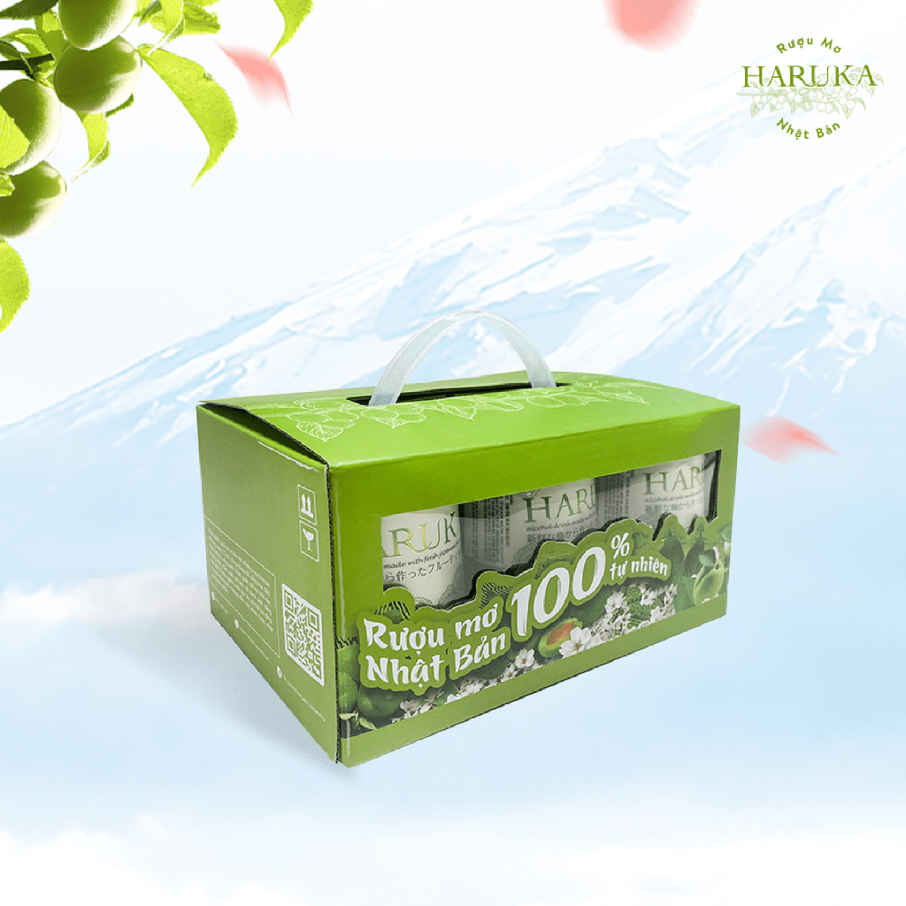 Hộp quà tết - Xách nước Mơ Nhật Bản Haruka 180ml x 6 cốc chính hãng