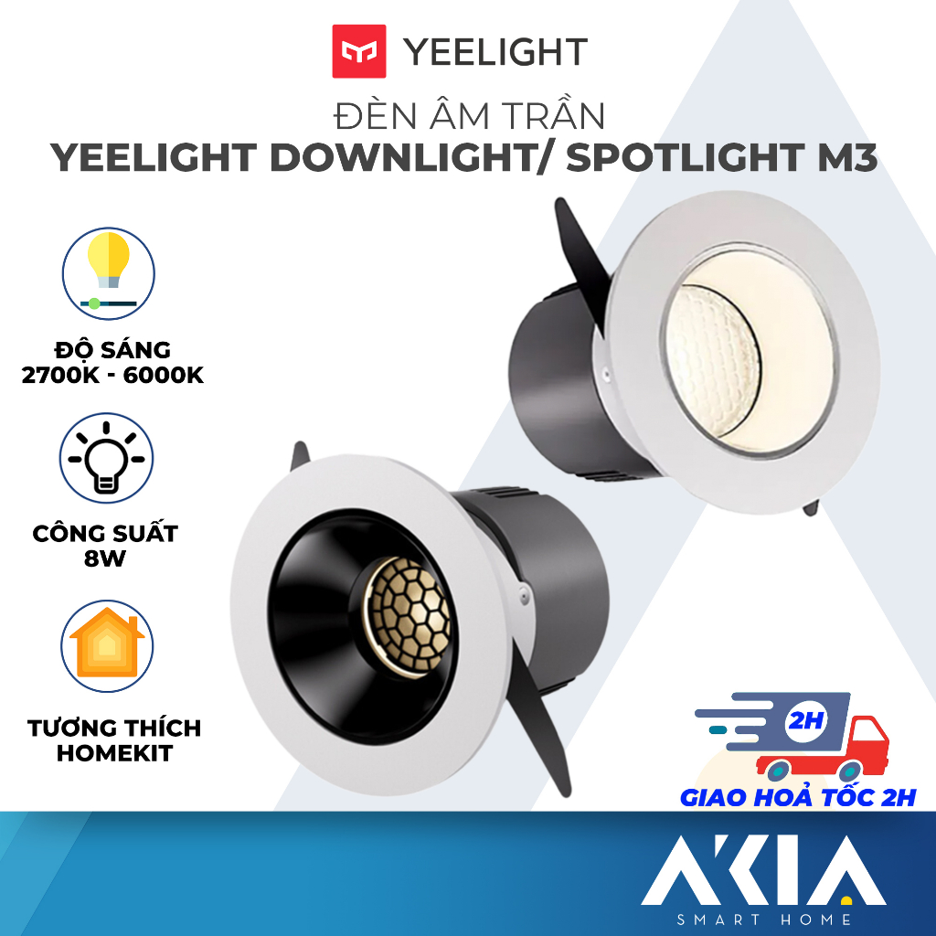 Đèn âm trần Yeelight Downlight/ Spotlight M3 8W, điều chỉnh được độ sáng, tương thích Homekit, Ra95, nội địa cần hub