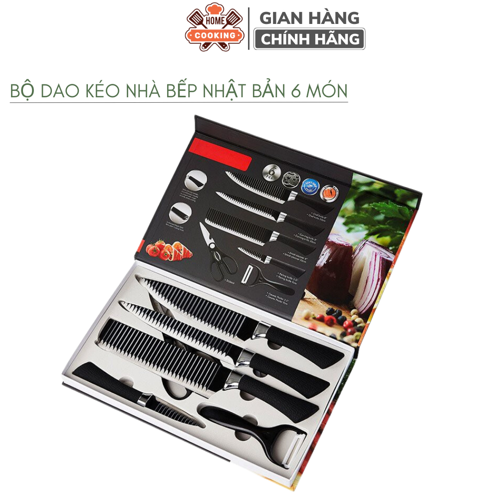 Bộ dao kéo nhà bếp Nhật Bản 6 món ASAKH, chất liệu thép cao cấp không gỉ, lưỡi dao cực bén 6 món chuyên dụng nhà bếp