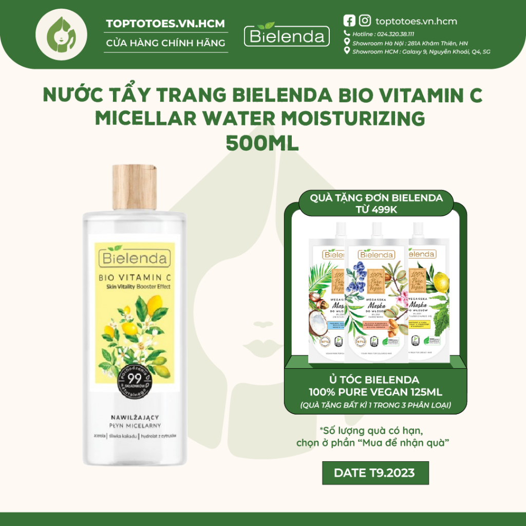 Nước tẩy trang Bielenda Bio Vitamin C Micellar Water Moisturizing tẩy sạch êm ái, sáng mịn làn da