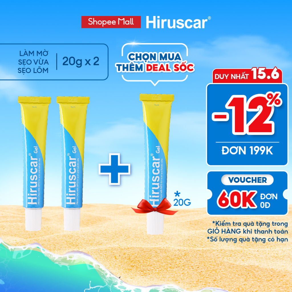 Bộ 2 Gel cải thiện sẹo vừa, sẹo lõm, sẹo thâm Hiruscar Gel 20g