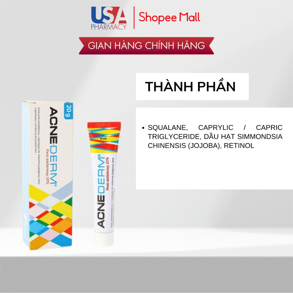 Kem Giảm Thâm Nám Và Giảm Mụn chứa 20% Azelaic Acne derm 20g Dạng Gel Bản Balan Chính Hãng.