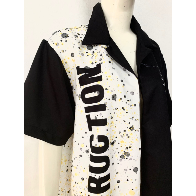 Áo Khoác Sơ Mi Unisex Form Rộng Oversize Ngắn Tay Kéo Khoá Lưng DESTRUCTION Hàng Local Brand Siêu Đẹp Kimono Nam Nữ