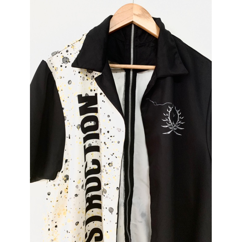 Áo Khoác Sơ Mi Unisex Form Rộng Oversize Ngắn Tay Kéo Khoá Lưng DESTRUCTION Hàng Local Brand Siêu Đẹp Kimono Nam Nữ