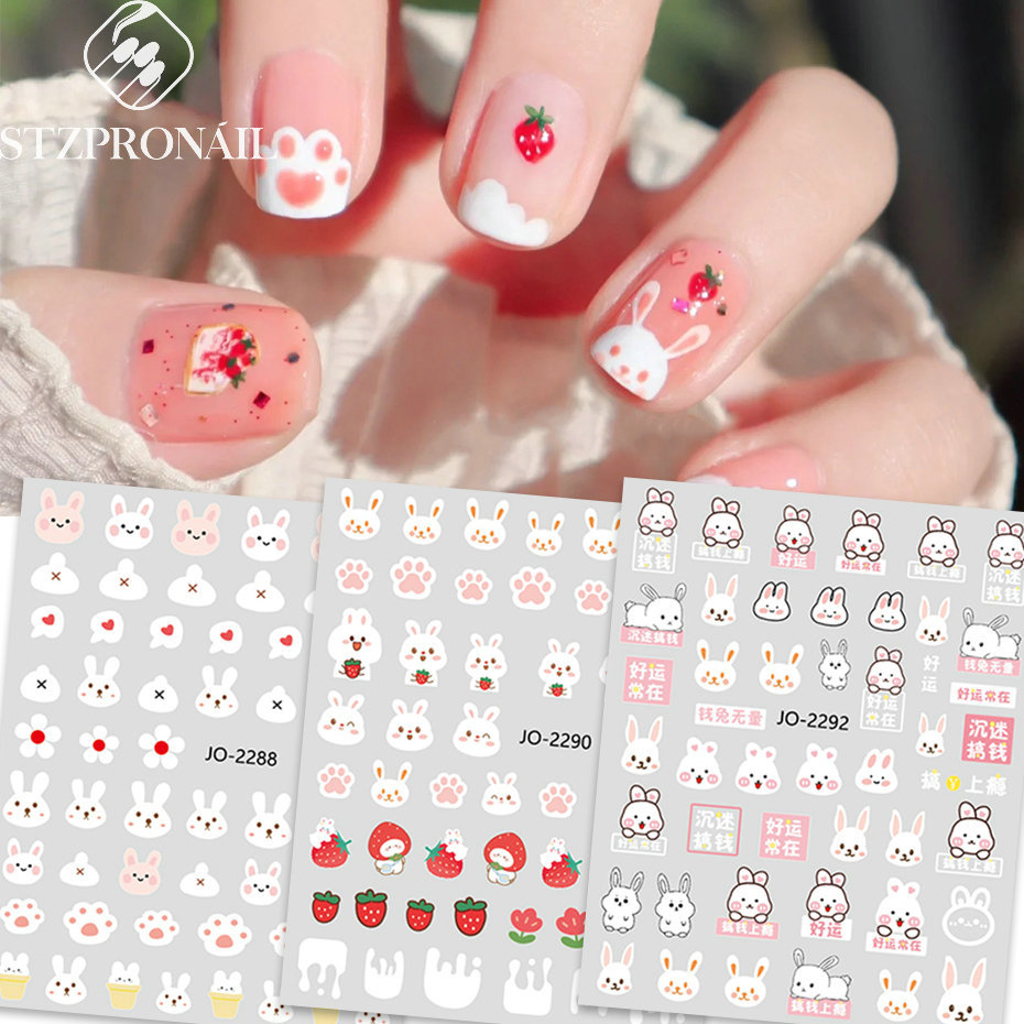 Sticker dán móng tay / Miếng dán trang trí móng tay cao cấp họa tiết thỏ con đáng yêu