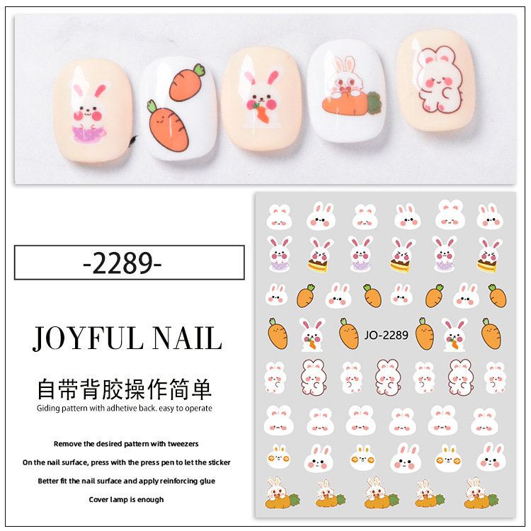Sticker dán móng tay / Miếng dán trang trí móng tay cao cấp họa tiết thỏ con đáng yêu