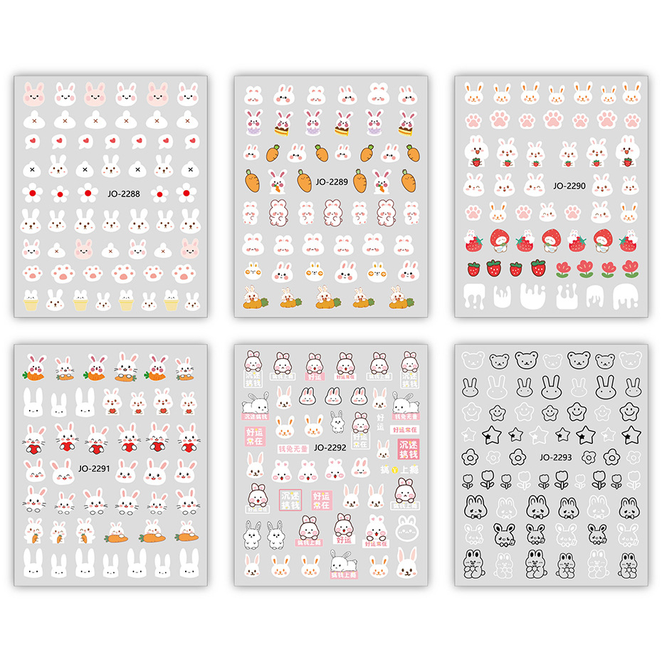 Sticker dán móng tay / Miếng dán trang trí móng tay cao cấp họa tiết thỏ con đáng yêu