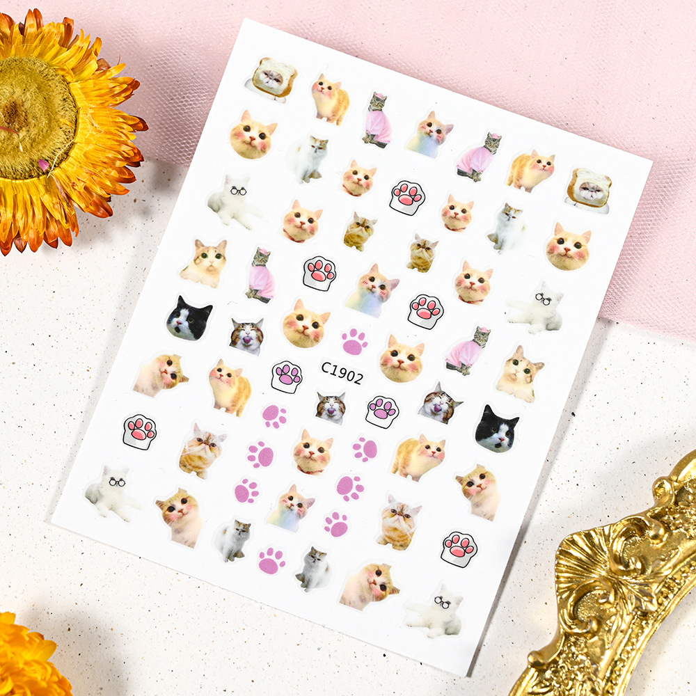 Sticker dán móng tay / Miếng dán trang trí móng tay họa tiết chó mèo dễ thương