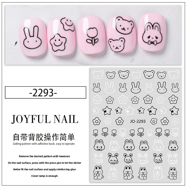 Sticker dán móng tay / Miếng dán trang trí móng tay cao cấp họa tiết thỏ con đáng yêu