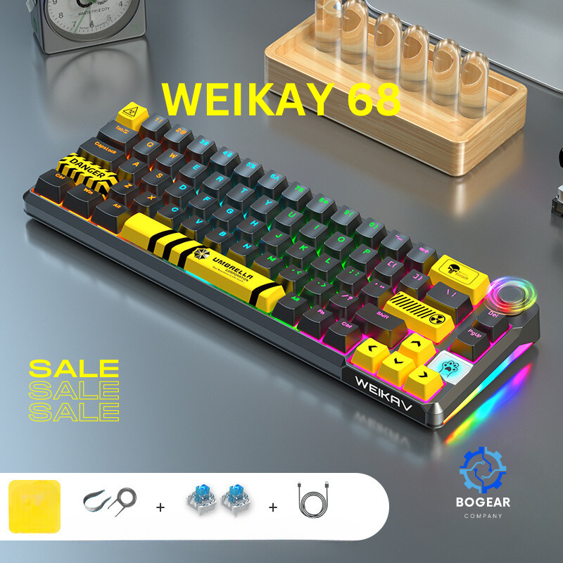 Bàn phím cơ WEIKAY 68 phím có núm , led , có hotswap giá rẻ nhất cho anh em dùng phím custom