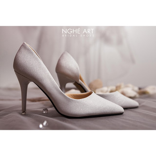 Giày cưới Nghé Art basic hở eo da ánh kim 442