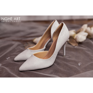 Giày cưới Nghé Art basic hở eo da ánh kim 442