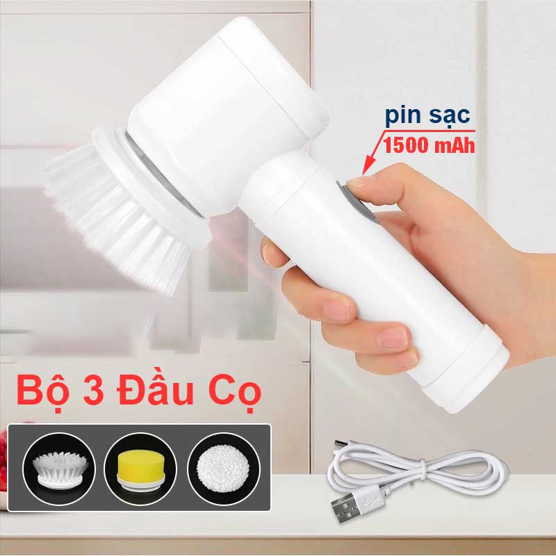 Máy Cọ Rửa Cầm Tay Đa Năng Sạc Usb, Vệ Sinh Bếp, Bồn Rửa Mặt, Đánh Bóng Giày Với 3 Đầu Thay Thế Tiện Lợi