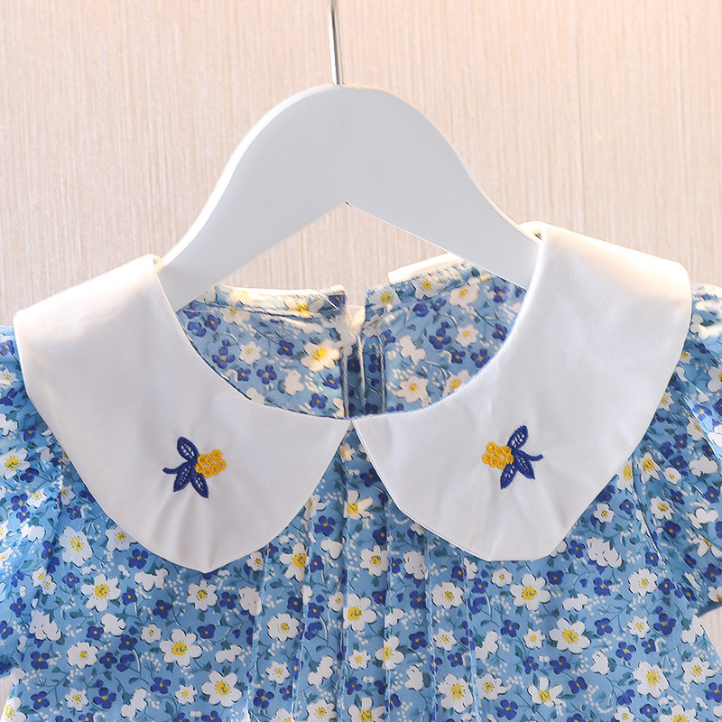 Đầm công chúa tay ngắn cổ búp bê thêu hoa phong cách mùa hè thời trang cho bé gái 1-3 tuổi