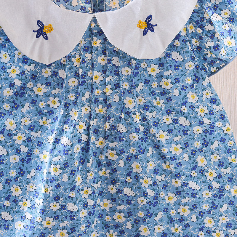 Đầm công chúa tay ngắn cổ búp bê thêu hoa phong cách mùa hè thời trang cho bé gái 1-3 tuổi